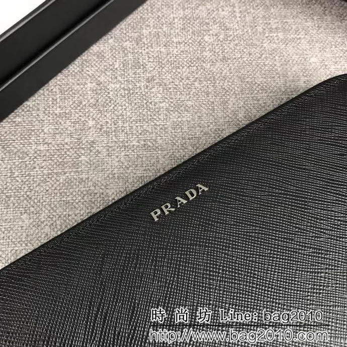 PRADA普拉達 專櫃最新爆款 十字紋牛皮 男士大號單拉鏈錢包 2ML317 DD1862